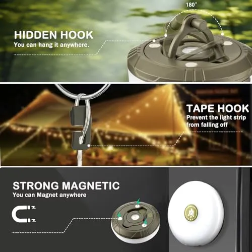 Camping String Lights,4n1 Outdoor Camping Lantern w/ 8 Lighting Modes(32.8Ft)