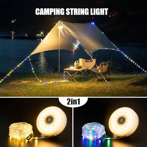 Camping String Lights,4n1 Outdoor Camping Lantern w/ 8 Lighting Modes(32.8Ft)