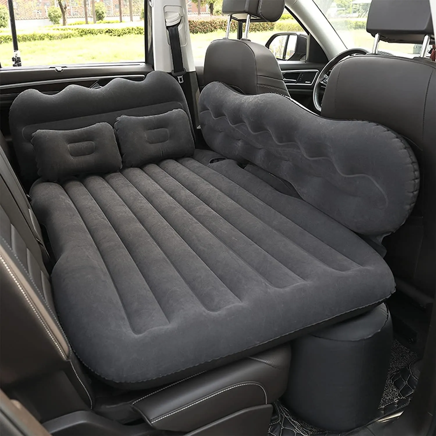 Car Air Mattress Back Seat Truck, Inflatable Blow Up Bed with 2 Pillows and Electric Car Air Pump Portable Sleeping Pad for Travel Camping (Black)