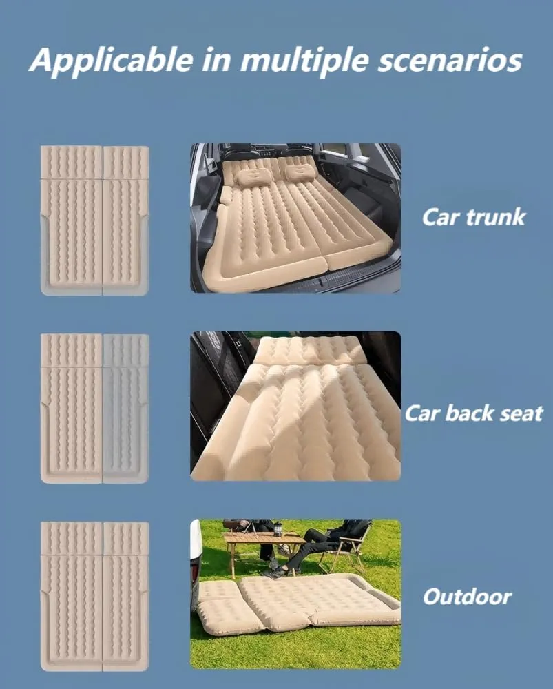 Car Air Mattress for Audi Q7(7seats) 2015-2017 2018 2019 2020 2021 2022 2023 2024,Flocking & PVC Thickened Double-Sided Portable Foldable Sleeping Pad Back Seat Trunk Inflatable Electric Pump Pillows