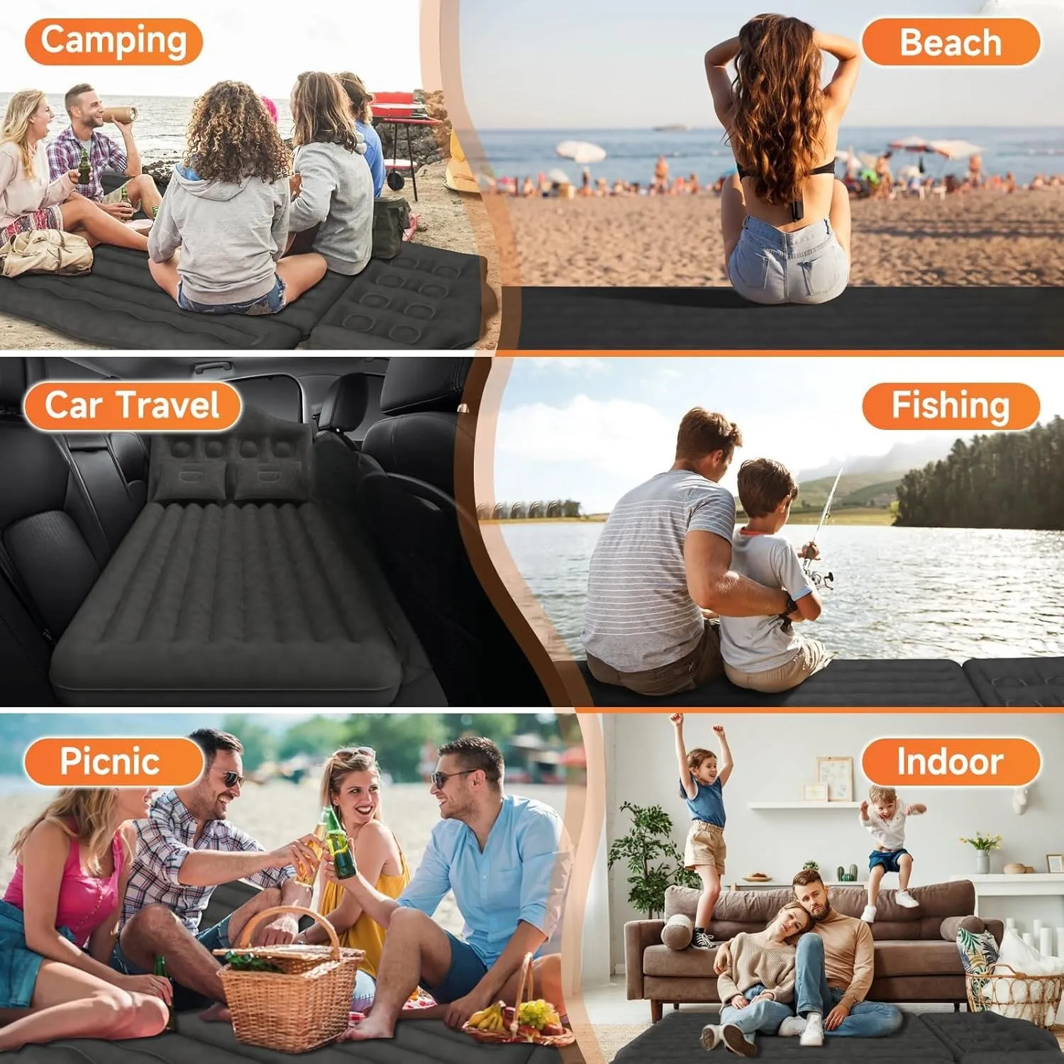 Car Air Mattress for Audi Q7(7seats) 2015-2017 2018 2019 2020 2021 2022 2023 2024,Flocking & PVC Thickened Double-Sided Portable Foldable Sleeping Pad Back Seat Trunk Inflatable Electric Pump Pillows