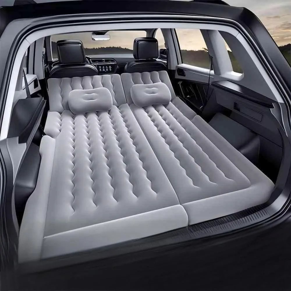 Car Air Mattress for Audi Q7(7seats) 2015-2017 2018 2019 2020 2021 2022 2023 2024,Flocking & PVC Thickened Double-Sided Portable Foldable Sleeping Pad Back Seat Trunk Inflatable Electric Pump Pillows
