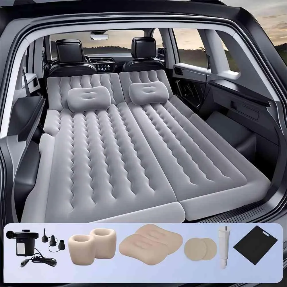 Car Air Mattress for Audi Q7(7seats) 2015-2017 2018 2019 2020 2021 2022 2023 2024,Flocking & PVC Thickened Double-Sided Portable Foldable Sleeping Pad Back Seat Trunk Inflatable Electric Pump Pillows