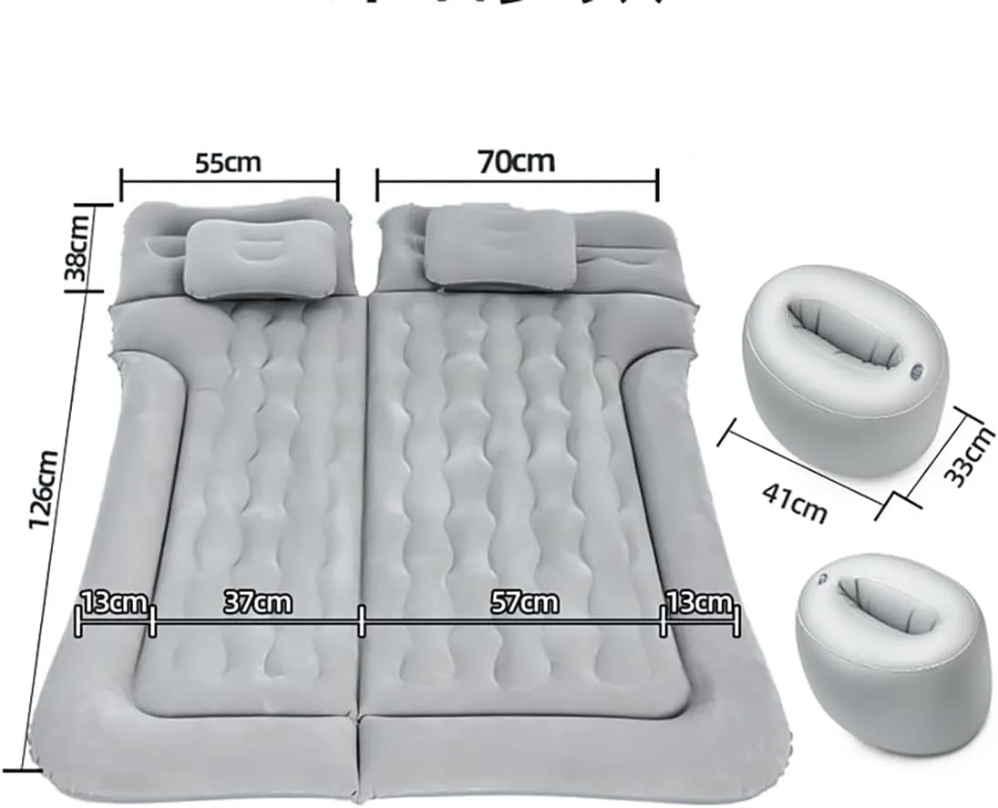Car Air Mattress for Chrysler Grand Voager 2007-2012, Trunk Rear Seat Inflatable Thickened Flocking Travel Camping Bed, Air Pump 2 Pillows,Grey