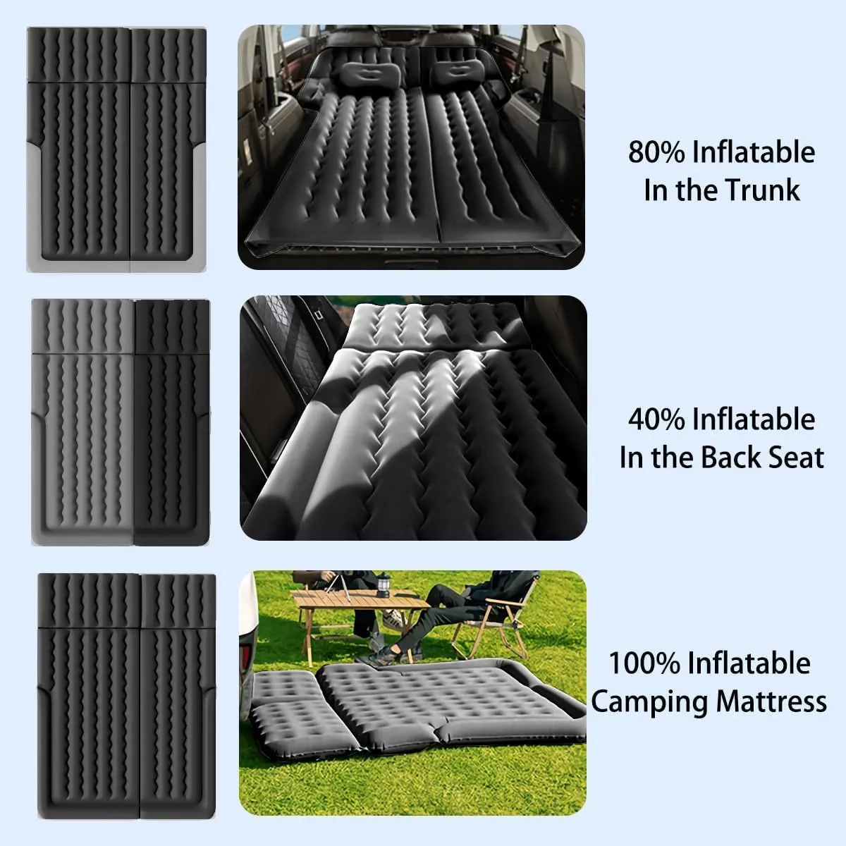 Car Air Mattress for Chrysler Grand Voager 2007-2012, Trunk Rear Seat Inflatable Thickened Flocking Travel Camping Bed, Air Pump 2 Pillows,Grey