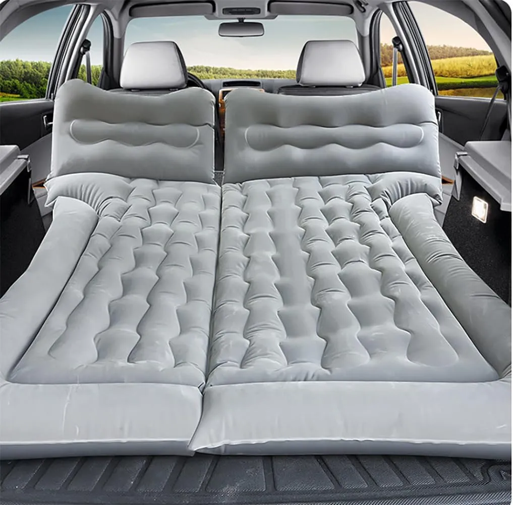 Car Air Mattress for Chrysler Grand Voager 2007-2012, Trunk Rear Seat Inflatable Thickened Flocking Travel Camping Bed, Air Pump 2 Pillows,Grey
