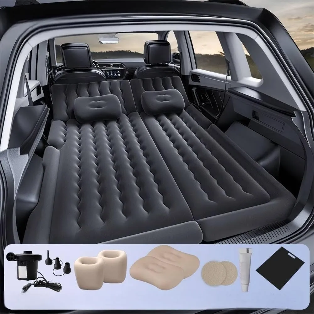Car Air Mattress for Ford KA  2016 2017 2018 2019 2020 2021 2022 2023,Flocking & PVC Thickened Double-Sided Portable Foldable Sleeping Pad Back Seat Trunk Inflatable Electric Pump Pillows,B