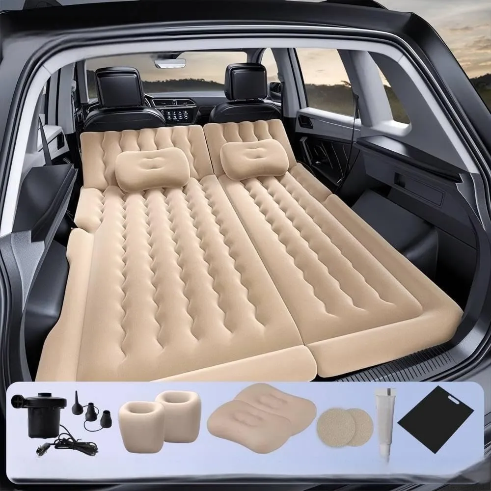 Car Air Mattress for Honda HRV 2023 2024,Flocking & PVC Thickened Double-Sided Portable Foldable Sleeping Pad Back Seat Trunk Inflatable Electric Pump Pillows,C