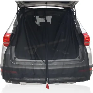 Car Magnetic Mosquito Net Curtain with Double-Headed Zipper, Strong Magnetic Strips & Hook-and-Loop Fixation for Trunk Windproof Anti-Insect Screen, Ventilated Mesh for Camping Fishing Road Trips (L)