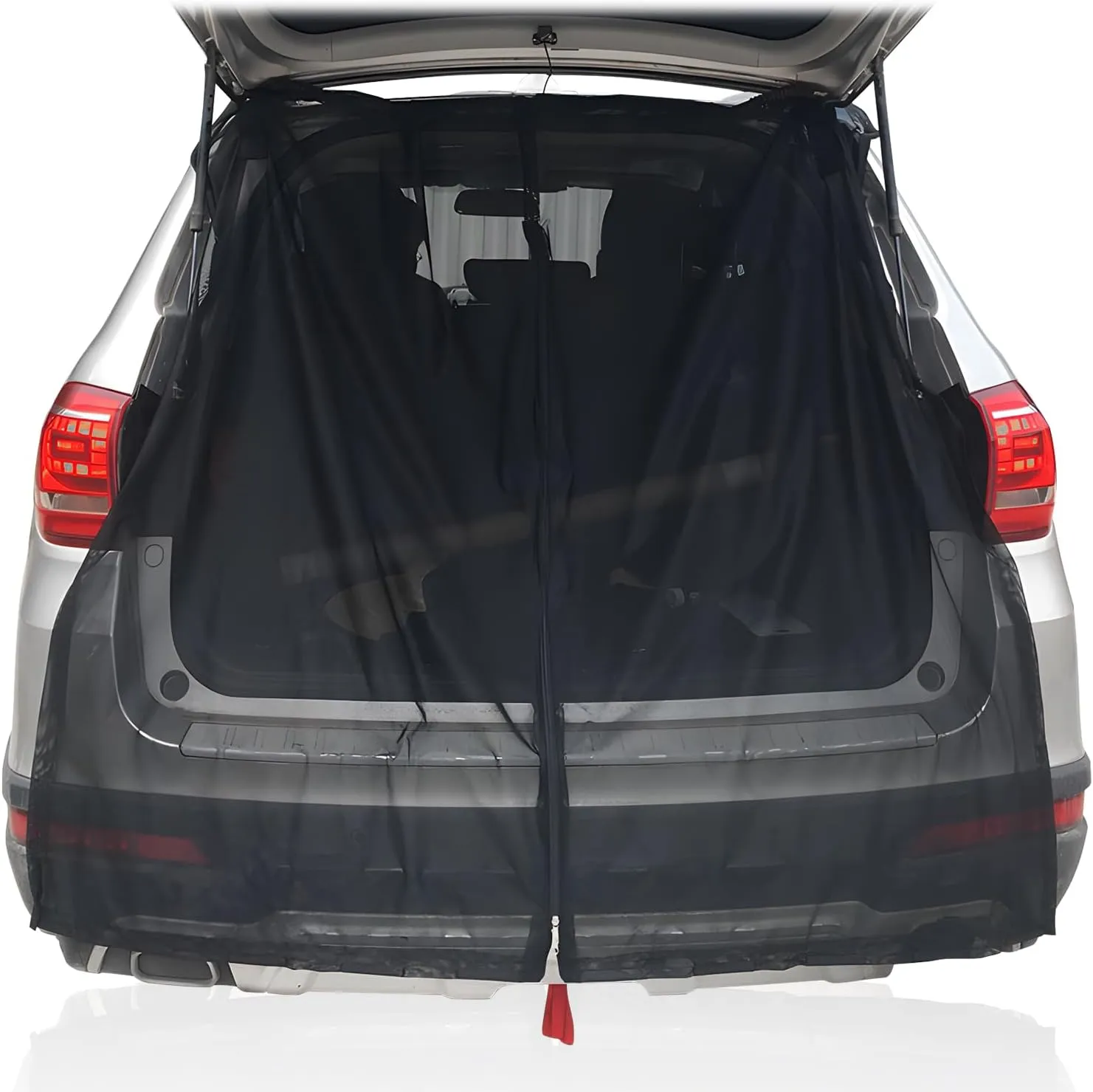 Car Magnetic Mosquito Net Curtain with Double-Headed Zipper, Strong Magnetic Strips & Hook-and-Loop Fixation for Trunk Windproof Anti-Insect Screen, Ventilated Mesh for Camping Fishing Road Trips (L)