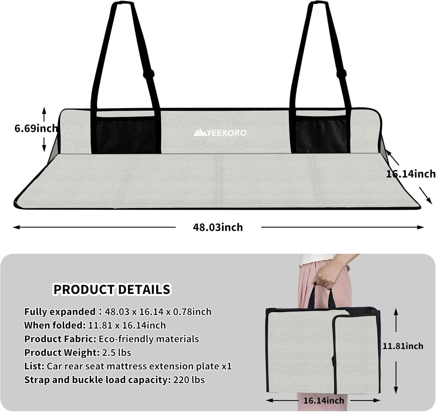 Car Rear Seat Mattress Extension Plate, Foldable Back Seat Extender, Portable Mattress for Sleeping, Increase Travel Trunk Space and Car Bed Camping Space for Model Y/3