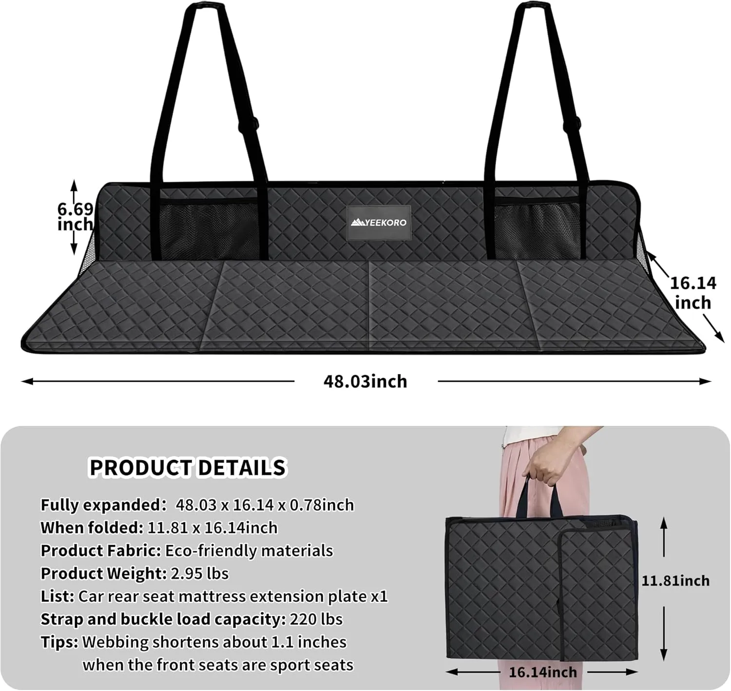 Car Rear Seat Mattress Extension Plate, Foldable Car Back Seats Extender for Sleeping, Increase Travel Trunk and Camping Bed Camping Space for SUV, Model Y/3(Upgraded Leather)