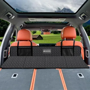 Car Rear Seat Mattress Extension Plate, Foldable Car Back Seats Extender for Sleeping, Increase Travel Trunk and Camping Bed Camping Space for SUV, Model Y/3(Upgraded Leather)