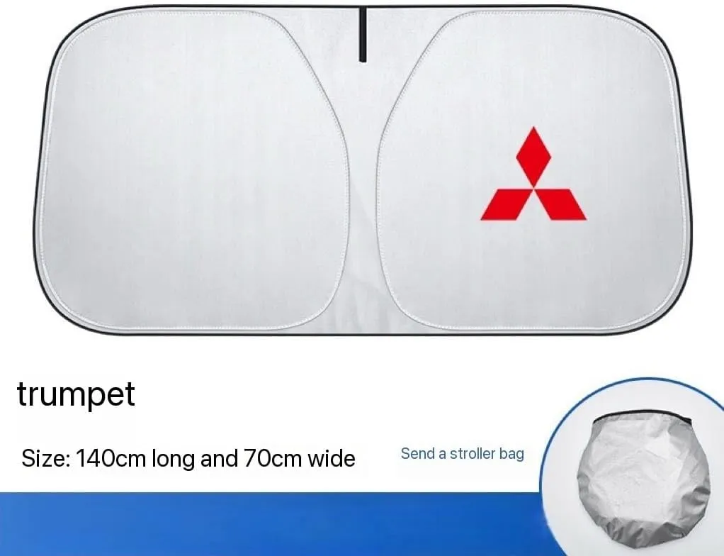 Car Windshield Sun Shade for Mitsubishi Pajero,Foldable Automotive Sun Visor Keep Car Interior Cool with Car Logo Emblem Sun Protection Camping Travel Accessories,C