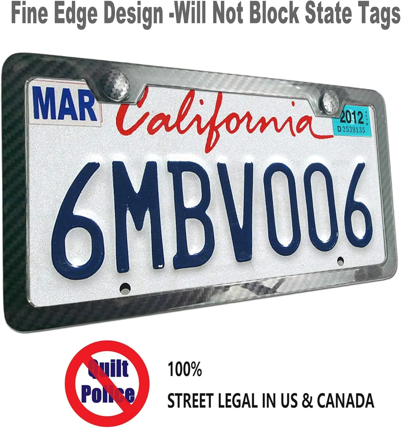 Carbon Fiber License Plate Frame- 100% Handcrafted Real Carbon Fiber Cloth Wrapped Holder, Slim Black Stainless Steel Car Tag Cover with Screws Caps, Rattle Proof Pad, 1 Pack 2 Hole