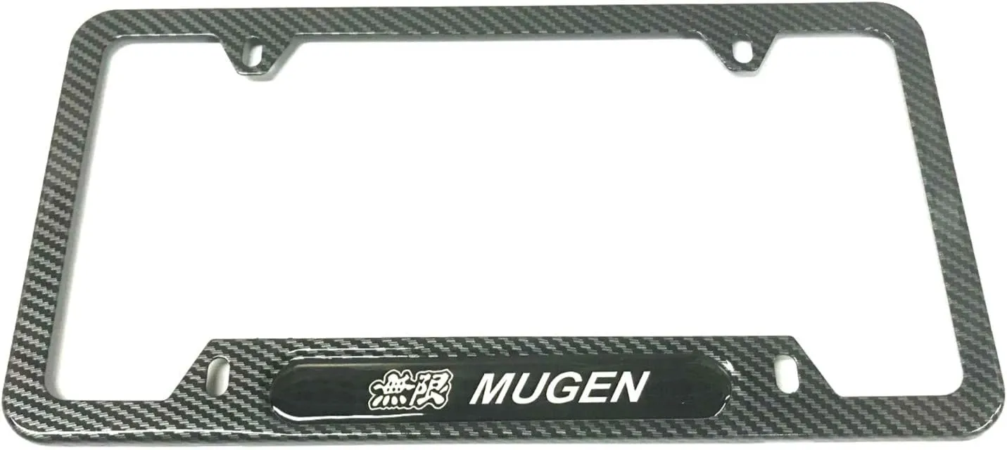 Carbon Fiber Style Stainless Steel Rust Free Mugen Civic License Plate Cover Frames Holder with ScrewsCaps Mugen (1 CB)