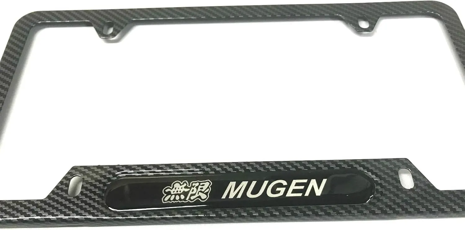 Carbon Fiber Style Stainless Steel Rust Free Mugen Civic License Plate Cover Frames Holder with ScrewsCaps Mugen (1 CB)