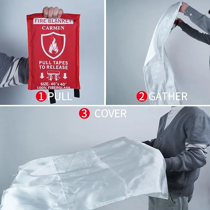 Carmen Emergency Fire Blanket for Home and Kitchen Flame Suppression Fiberglass Fire Blankets for House Camping Car Office Warehouse Emergency Survival Safety(1-Pack)