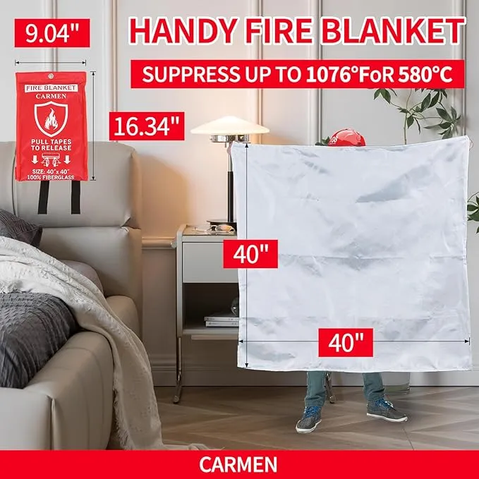 Carmen Emergency Fire Blanket for Home and Kitchen Flame Suppression Fiberglass Fire Blankets for House Camping Car Office Warehouse Emergency Survival Safety(1-Pack)