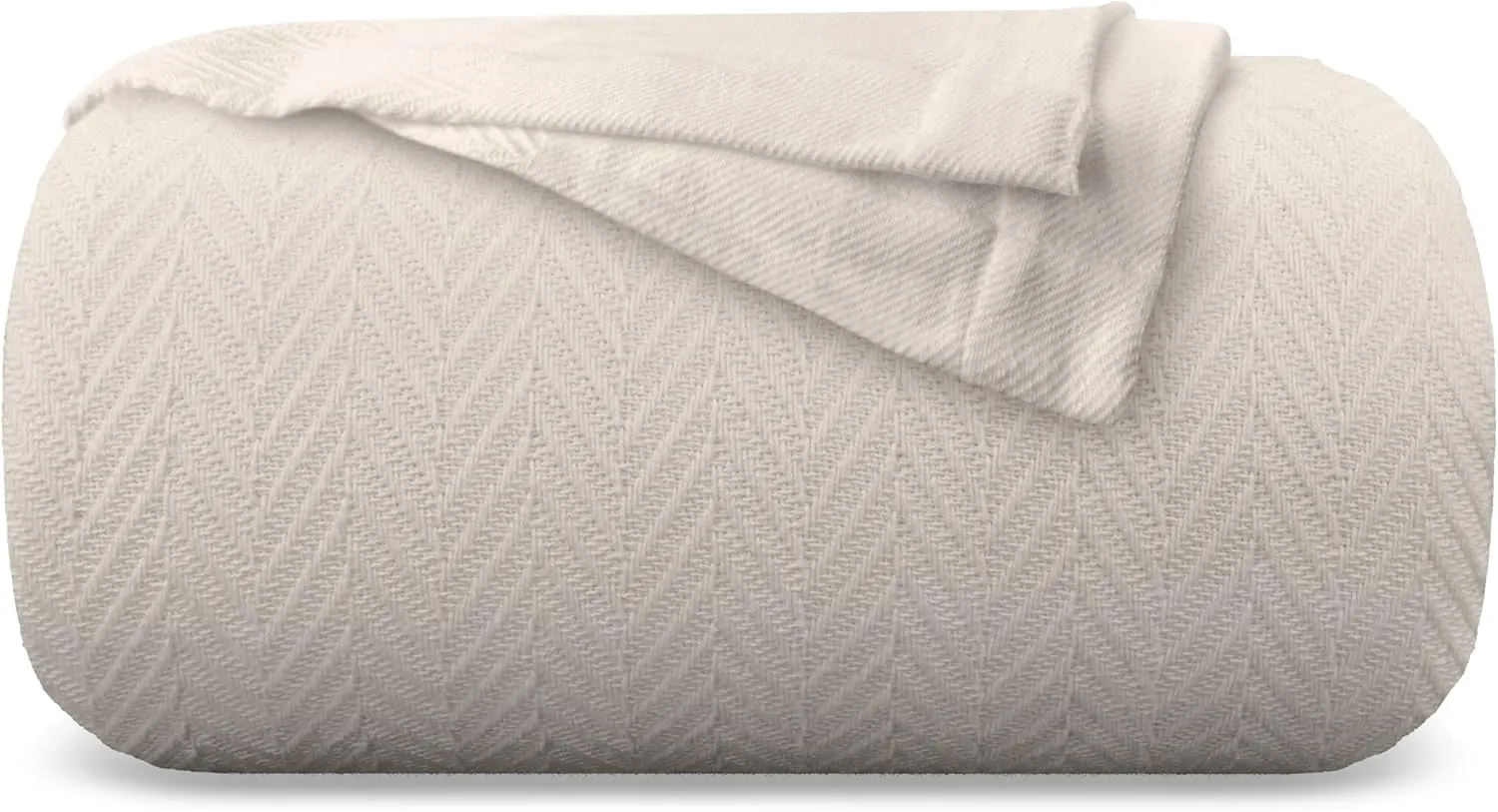 Carressa Linen Pure Cotton, Luxury King Size Soft Beige Blanket Herringbone Pattern, Lightweight, Soft & Cozy Premium Fall Bed Throw Blanket for All Seasons, 350GSM & 106X92 with Free Cotton Pouch