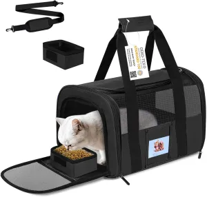 Cat Carrier, Dog Carrier, Pet Carriers Airline Approved for Kitten Small Dogs Carriers for Small Medium Under 15lbs, Collapsible Soft Sided Cat Carrier, Black