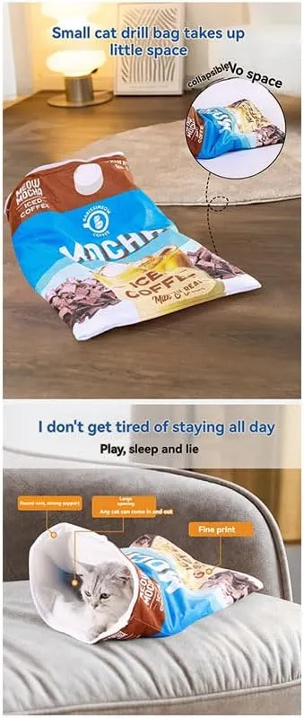 Cat Tunnel Bag, cat Sleeping Bag, with crinkly Paper for Sound, Warm cat nest, Foldable (Coffee, Extra Large)