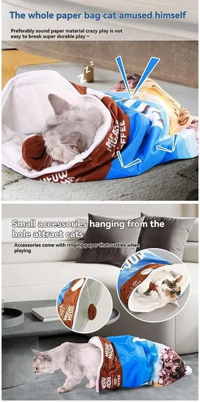 Cat Tunnel Bag, cat Sleeping Bag, with crinkly Paper for Sound, Warm cat nest, Foldable (Coffee, Extra Large)