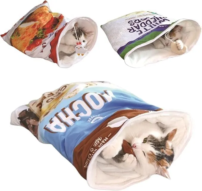 Cat Tunnel Bag, cat Sleeping Bag, with crinkly Paper for Sound, Warm cat nest, Foldable (Coffee, Extra Large)
