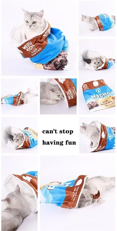 Cat Tunnel Bag, cat Sleeping Bag, with crinkly Paper for Sound, Warm cat nest, Foldable (Coffee, Extra Large)