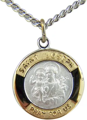 Catholic Patron Saint Pendants Gold and Sterling Silver Two-Toned, 5/8 Inch