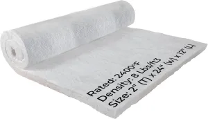 Ceramic Fiber Insulation Blanket - 2" Thick x 24” x 12" - 2400F 8# - High Temperature Fire Proof Insulation Baffle for Stove, Forge, Furnace, Kiln, Chimney, Boiler, Fire Brick, Fireplace, Pizza Oven