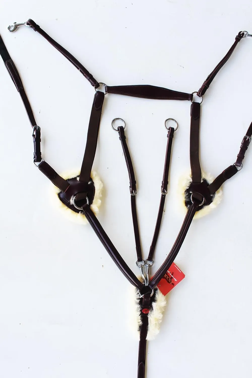 CHALLENGER Horse English Padded Leather 5-Point Raised Breastplate with Original Lamb Fur Padding 803933P