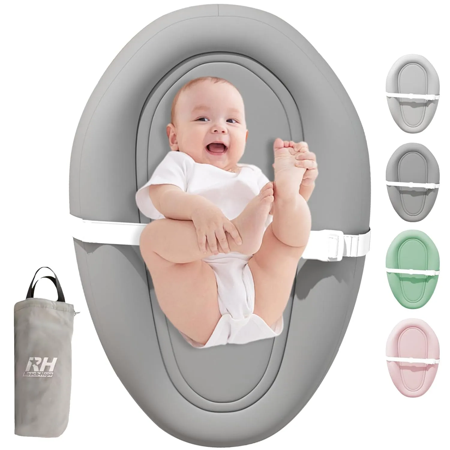Changing Pad, Non-Slip Baby Changing Pads with Removable Safety Strap, Waterproof Inflatable Portable Changing Pad for Dresser, Outdoor, Travel - Silver