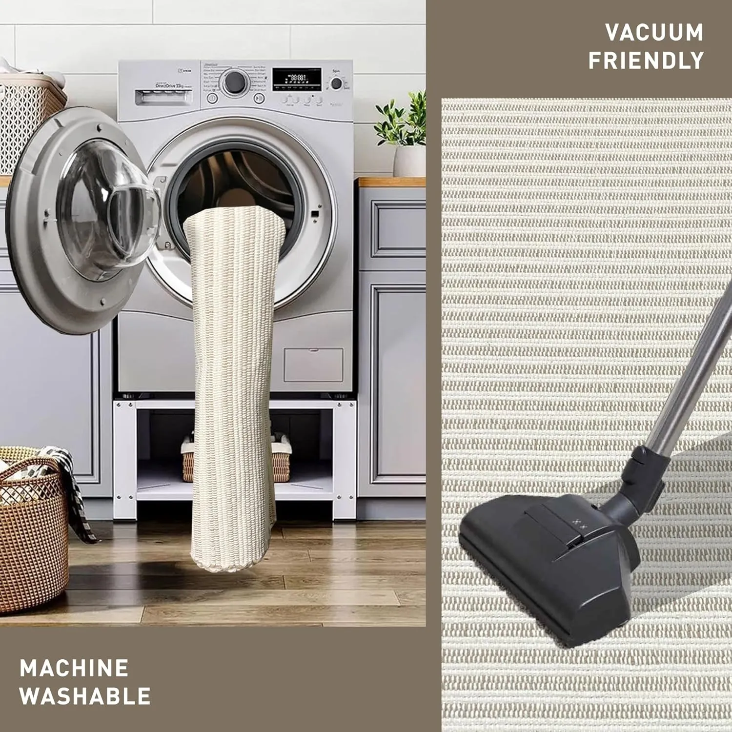 Chardin home Beige & Ivory Providence Throw Rug 2x6 feet |Hand Woven Farmhouse Rug | Great in Kitchens entryways doormats Bathrooms Meditation Mat | Machine Washable & Reversible Cotton Rug