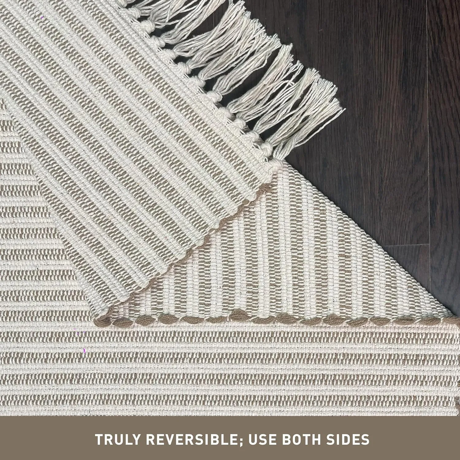 Chardin home Beige & Ivory Providence Throw Rug 2x6 feet |Hand Woven Farmhouse Rug | Great in Kitchens entryways doormats Bathrooms Meditation Mat | Machine Washable & Reversible Cotton Rug