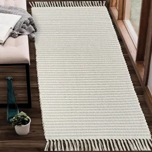Chardin home Beige & Ivory Providence Throw Rug 2x6 feet |Hand Woven Farmhouse Rug | Great in Kitchens entryways doormats Bathrooms Meditation Mat | Machine Washable & Reversible Cotton Rug