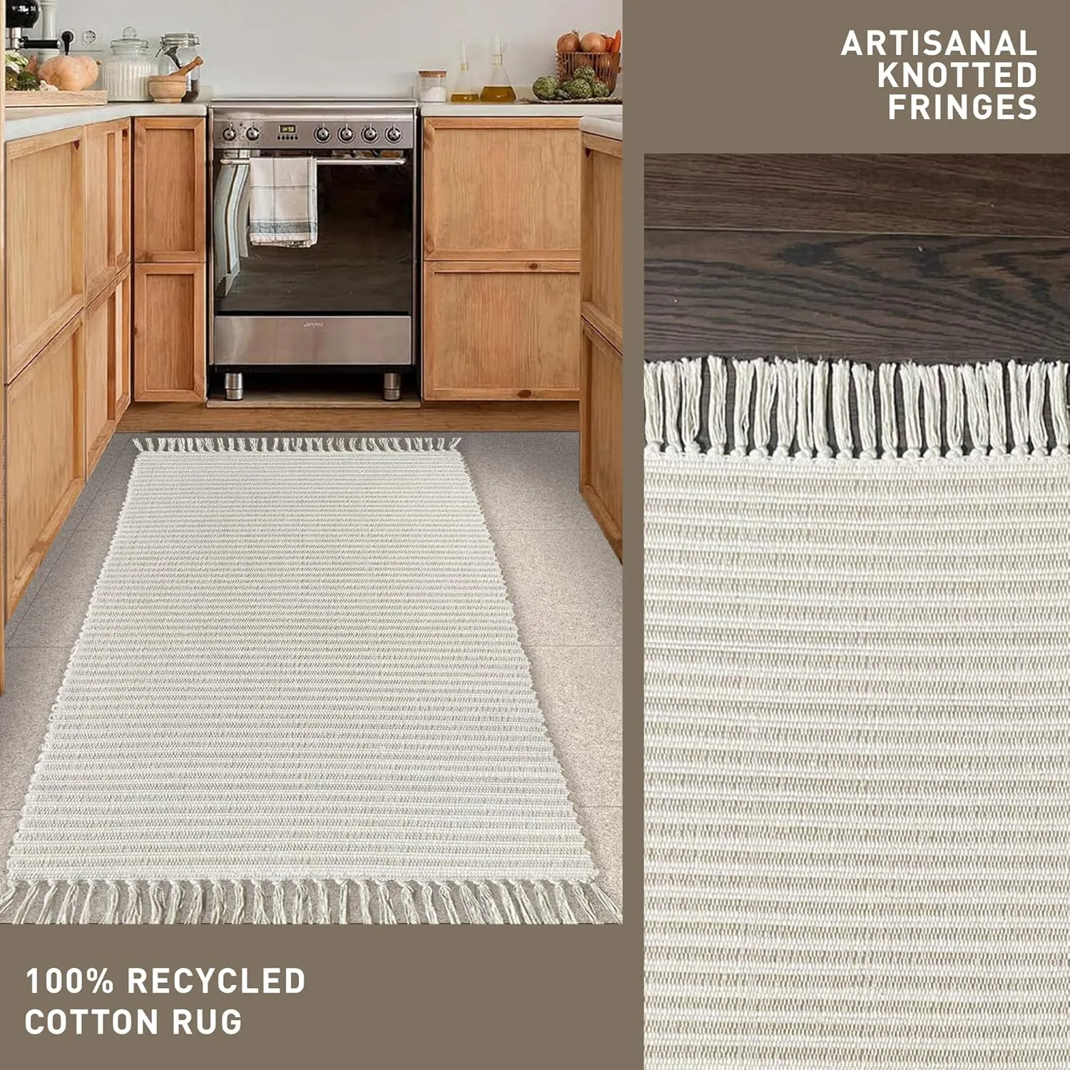 Chardin home Beige & Ivory Providence Throw Rug 2x6 feet |Hand Woven Farmhouse Rug | Great in Kitchens entryways doormats Bathrooms Meditation Mat | Machine Washable & Reversible Cotton Rug