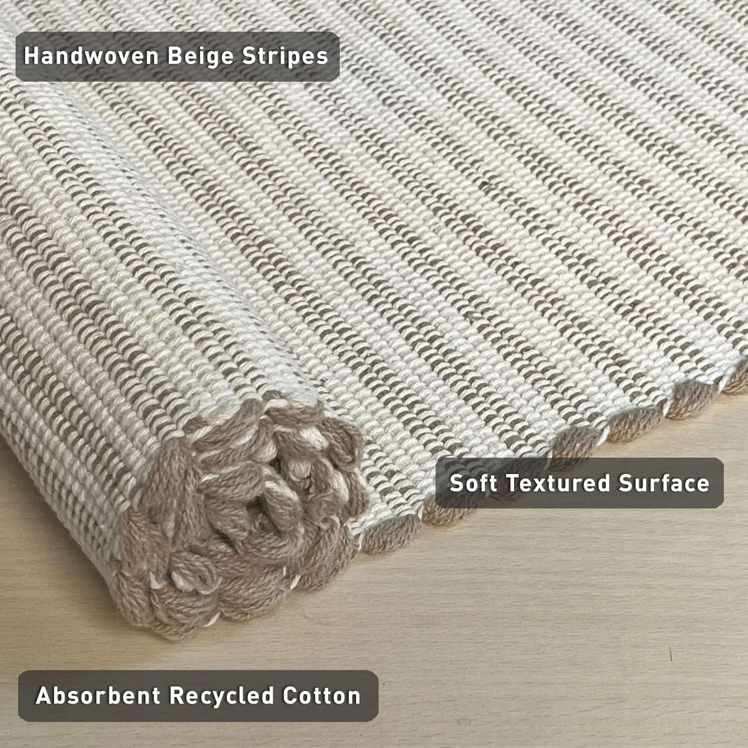 Chardin home Beige & Ivory Providence Throw Rug 2x6 feet |Hand Woven Farmhouse Rug | Great in Kitchens entryways doormats Bathrooms Meditation Mat | Machine Washable & Reversible Cotton Rug