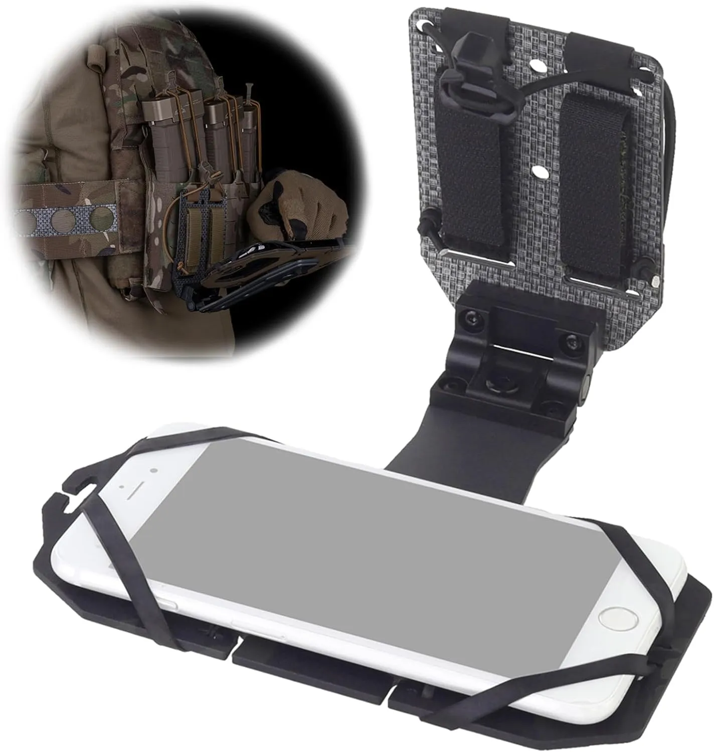 Chest Rig Tactical Phone Holder,90° Rotating Foldable Molle Phone Carrier Plate Mount Board Navigation,Airsoft Paintball Hunting Military Gear