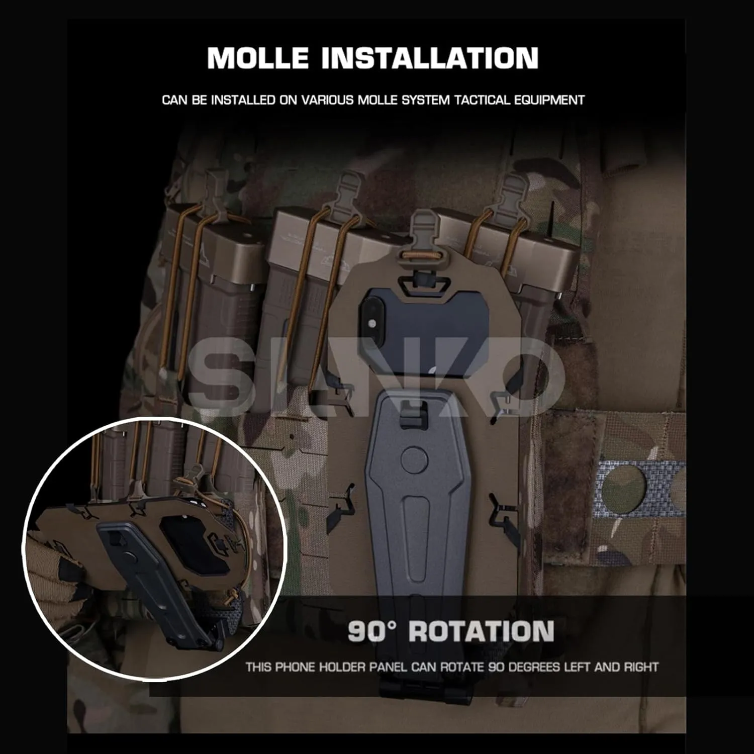 Chest Rig Tactical Phone Holder,90° Rotating Foldable Molle Phone Carrier Plate Mount Board Navigation,Airsoft Paintball Hunting Military Gear