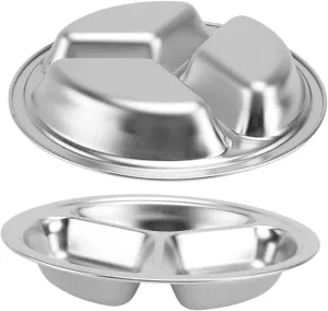 Ciieeo 2 Pcs Stainless Steel Tray Dinner Lunch Trays Divided Plates Food Separator Metal Snack Plates Easy to Clean
