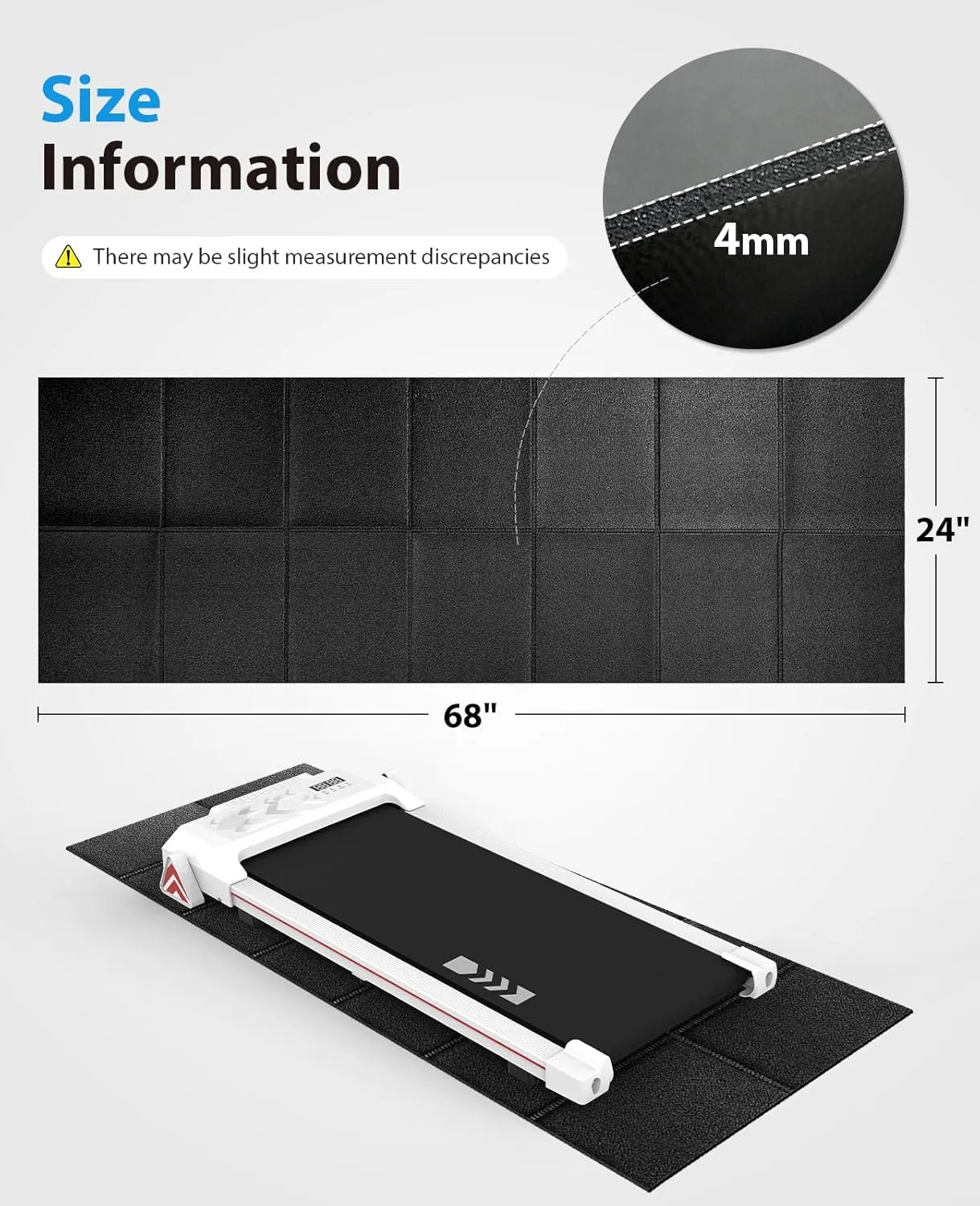 CIIHI Foldable Rubber Treadmill Mat - Walking Pad Mats for Home Fitness - Bike Gym Mat in High Resilience, Floor Protector with Non-Slip Texture, Easy to Clean