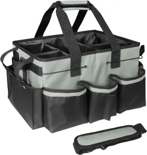 Cleaning Bags for Housekeepers, Large Cleaning Supplies Organizer with Handles & Shoulder Strap, Cleaning Caddy Bag with Foldable Divider for Cleaners, Car Horse Cleaning Bag(Grey)