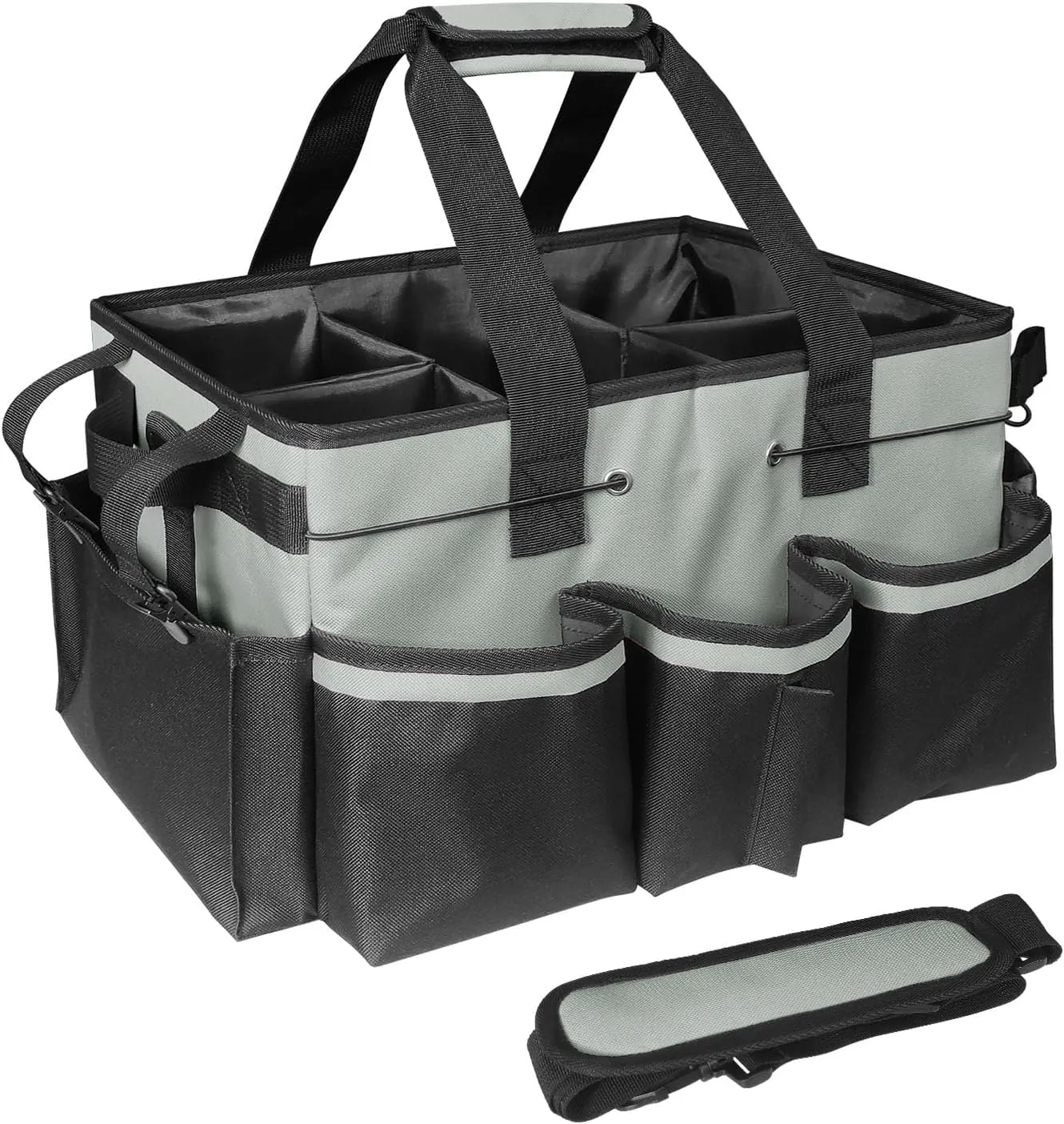 Cleaning Bags for Housekeepers, Large Cleaning Supplies Organizer with Handles & Shoulder Strap, Cleaning Caddy Bag with Foldable Divider for Cleaners, Car Horse Cleaning Bag(Grey)
