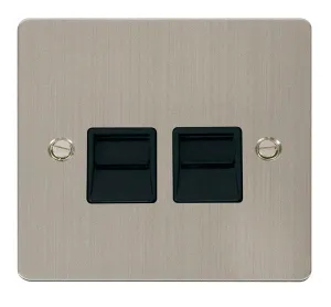 Click Define FPSS121BK Flat Plate Twin Master Telephone Outlet - Stainless Steel (Black)