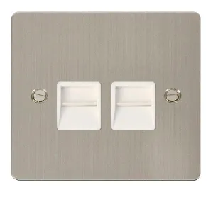 Click Define FPSS121WH Flat Plate Twin Master Telephone Outlet - Stainless Steel (White)