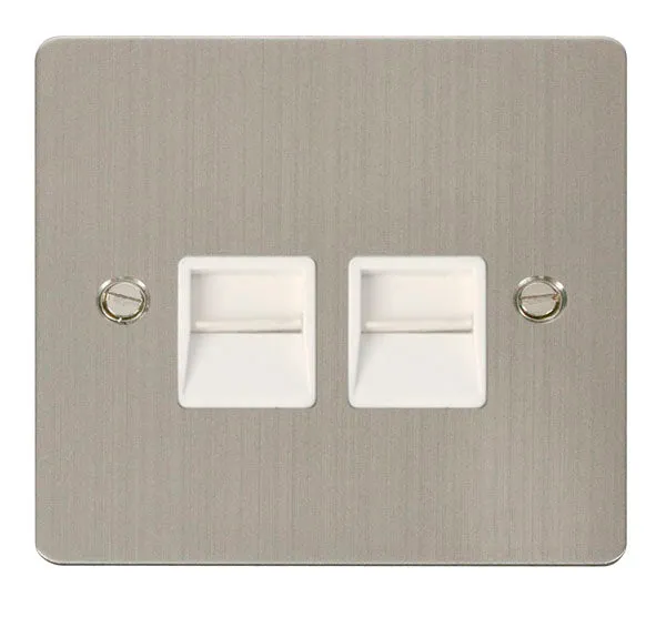 Click Define FPSS121WH Flat Plate Twin Master Telephone Outlet - Stainless Steel (White)