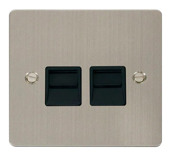 Click Define FPSS126BK Flat Plate Twin Secondary Telephone Outlet - Stainless Steel (Black)