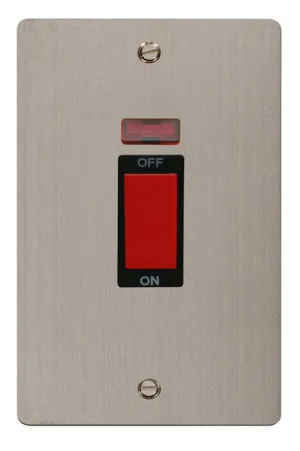 Click Define FPSS203BK Flat Plate 45A 2G Double Pole Switch   Neon (Vertical) - Stainless Steel (Black)