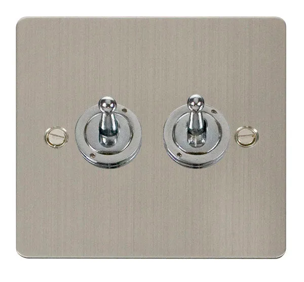 Click Define FPSS422 Flat Plate 10AX 2-Gang 2-Way Toggle Plate Switch - Stainless Steel